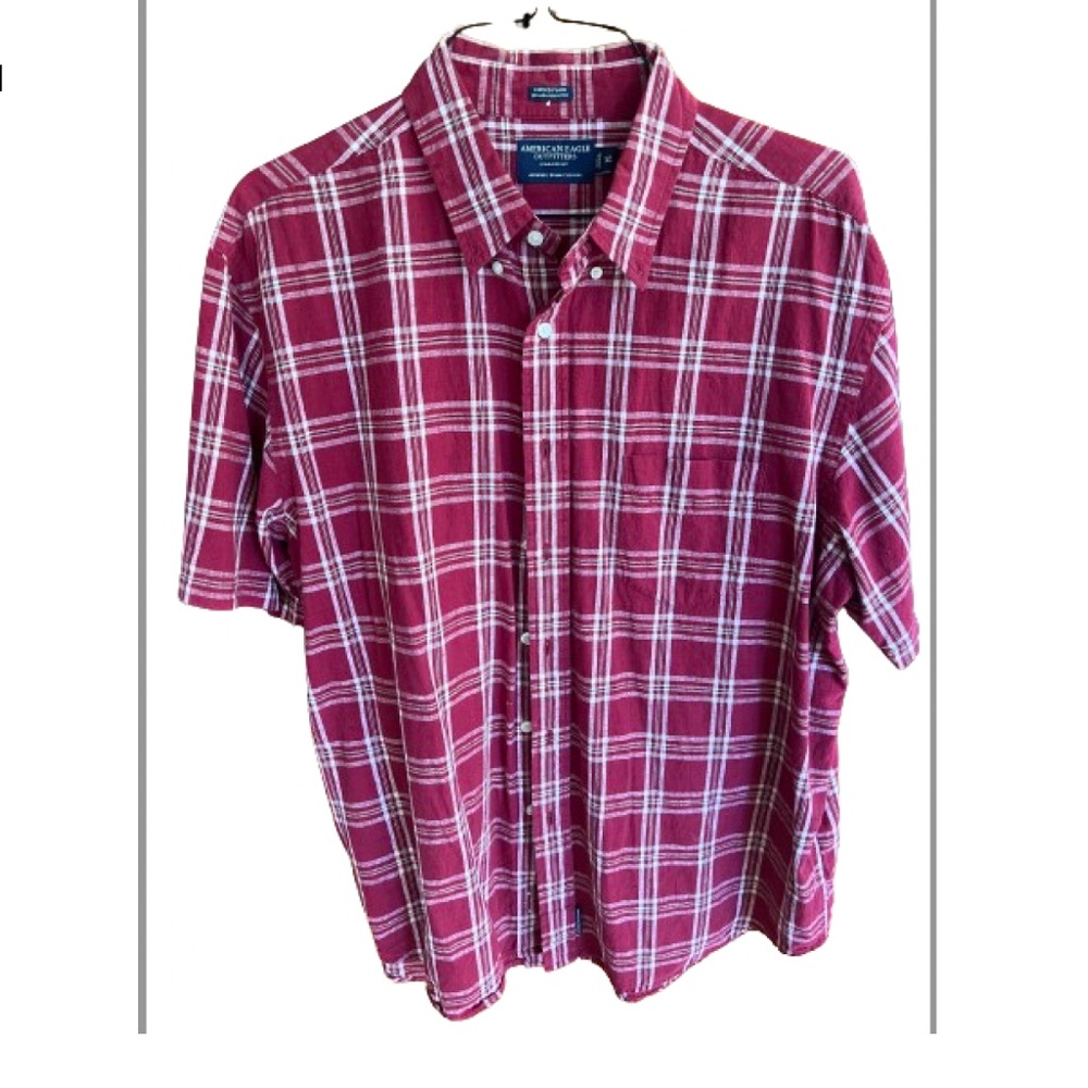 AMERICAN EAGLE OUTFITTERS short sleeved linen & cotton shirt XL corded plaid